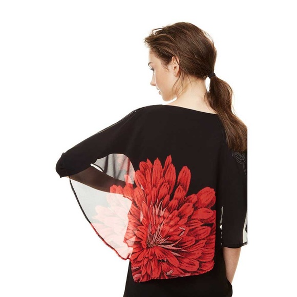 Desigual Alexandre Dress Black Chiffon Layers with Flowers XXL - Picture 4 of 16